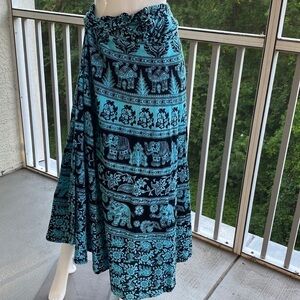 Boho Elephant Turquoise & Black Wrap Skirt One Size